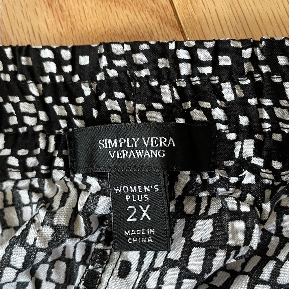 Simply Vera Vera Wang Wide Leg Pants Womens 2X Black White Patchwork Print Boho - Picture 6 of 9